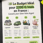 Femme souriante entourée de notes et d'un ordinateur, travaillant sur son budget mensuel.