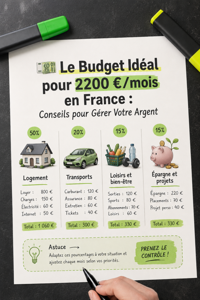 Femme souriante entourée de notes et d'un ordinateur, travaillant sur son budget mensuel.