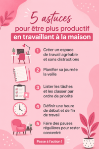 Femme travaillant à son bureau à domicile, avec un environnement inspirant