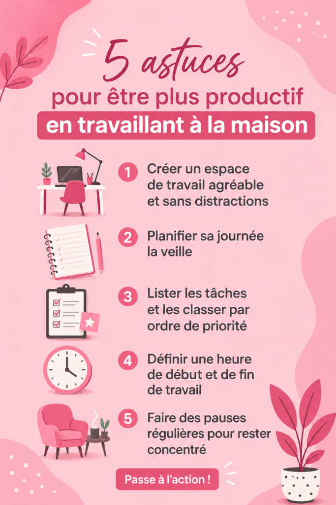 Femme travaillant à son bureau à domicile, avec un environnement inspirant