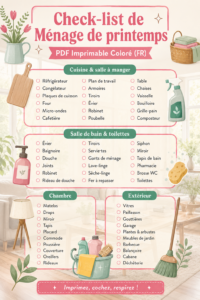 Checklist colorée pour un ménage de printemps organisé et efficace.