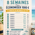 Femme planifiant ses vacances d'été tout en regardant un ordinateur et un carnet de notes, illustration d'économie