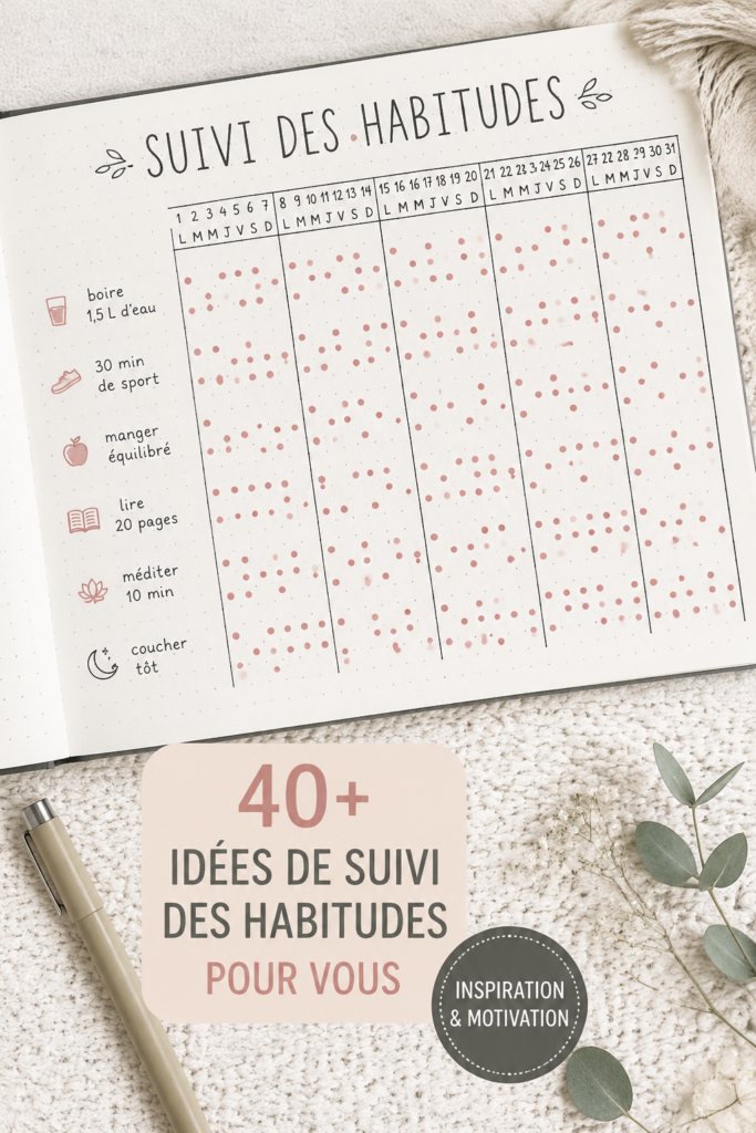 Une page d'un Bullet Journal avec différents habit trackers colorés et attirants.
