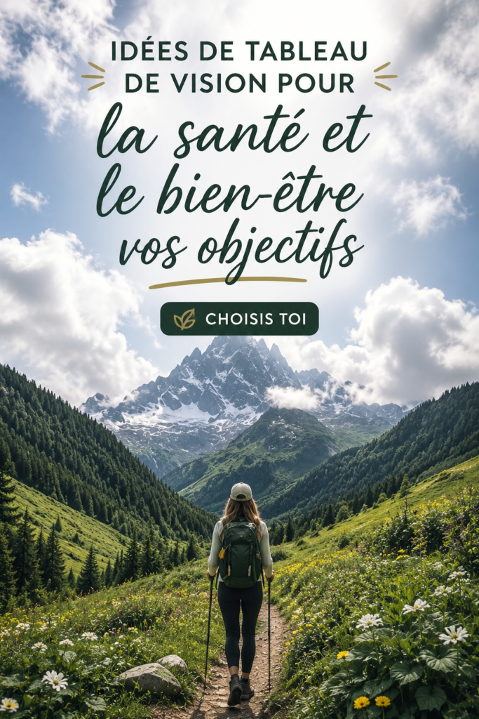 Un vision board coloré avec des images inspirantes pour la santé et le bien-être.