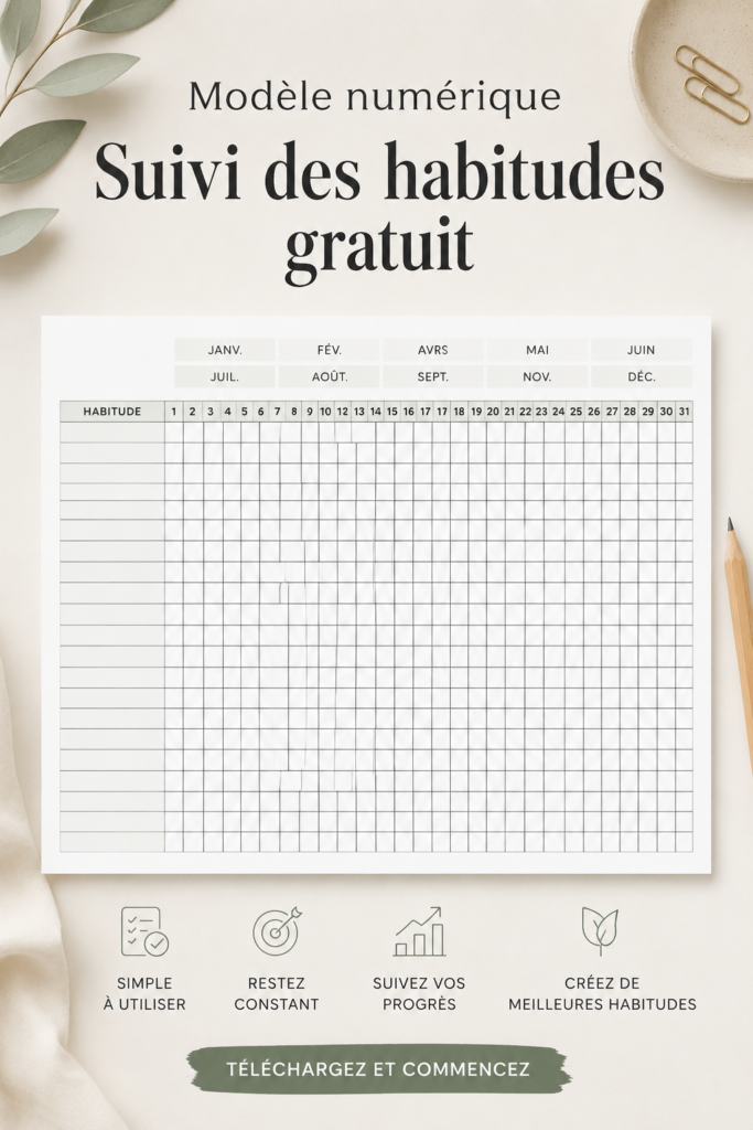 Capture d'écran d'un modèle gratuit de suivi des habitudes numériques, illustrant une interface pratique et conviviale.