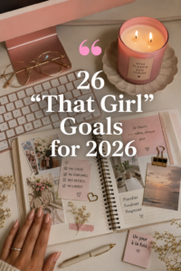 Illustration d'objectifs inspirants pour 2026, idéale pour aider les femmes à s'engager vers une vie meilleure.