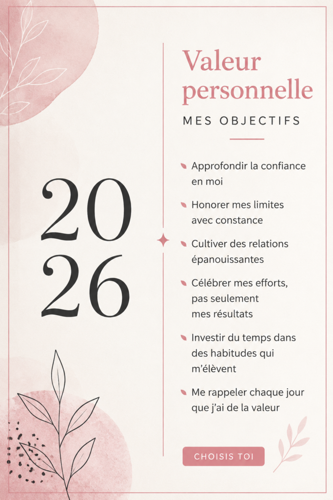 Femme réfléchissant à ses objectifs de valeur personnelle pour 2026