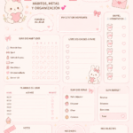 Un planner kawaii rose ouvert avec des notes et des stylos colorés pour une organisation efficace.