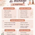 Un planning de ménage imprimé avec des tâches organisées sur une table en bois