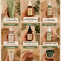 Femme appliquant des produits de soin sur son visage