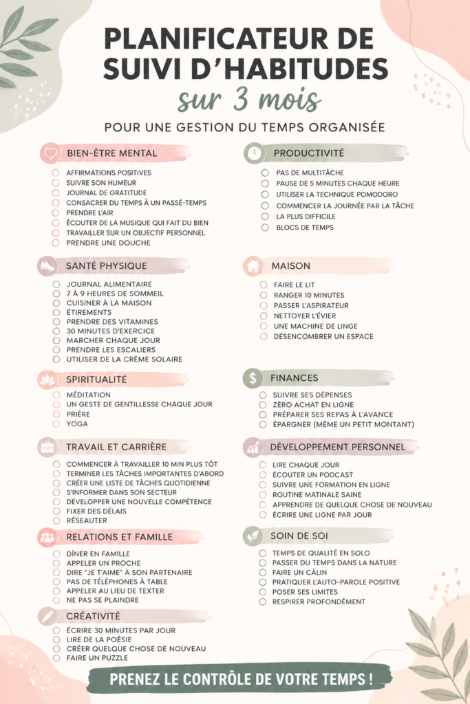 Un planner d'habitudes illustré sur une table