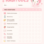 Illustration de My Melody avec un habit tracker mignon pour suivre ses habitudes.
