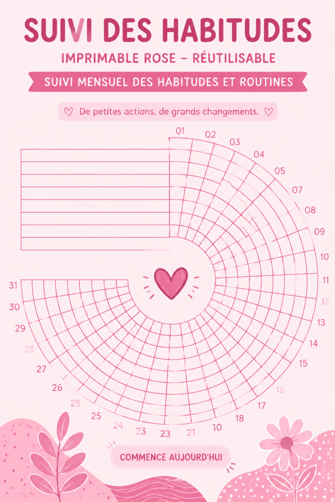 Un exemple de tracker d'habitudes coloré pour le mois