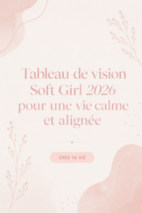 Un vision board doux avec des images apaisantes et inspirantes sur fond pastel.