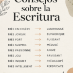 Femme concentrée sur l'écriture avec un stylo et un cahier, cherchant des synonymes.