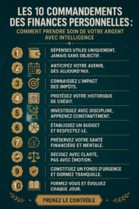 Une femme souriante consultant ses finances personnelles avec un ordinateur et des documents.