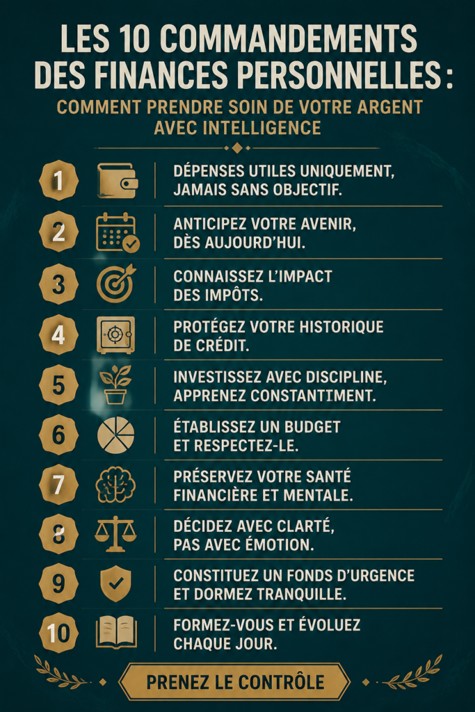 Une femme souriante consultant ses finances personnelles avec un ordinateur et des documents.