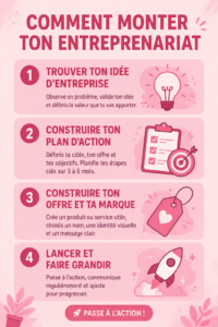 Femme réfléchissant à son projet d'entreprise, devant un carnet et un ordinateur.