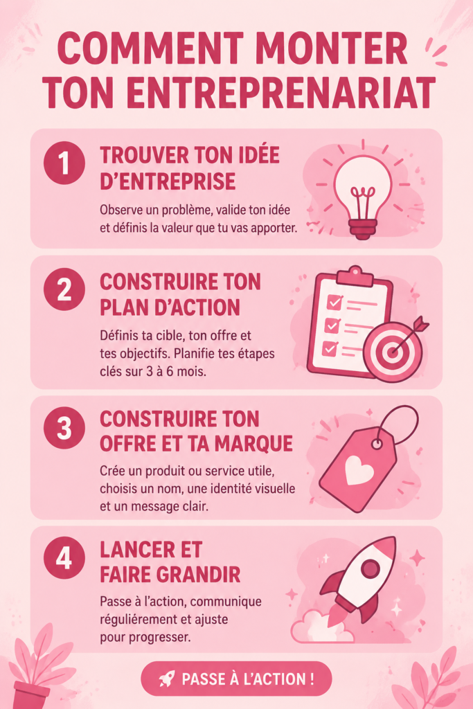 Femme réfléchissant à son projet d'entreprise, devant un carnet et un ordinateur.
