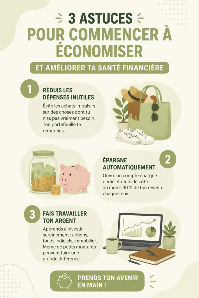 Femme souriante tenant un carnet de budget pour gérer ses finances personnelles.