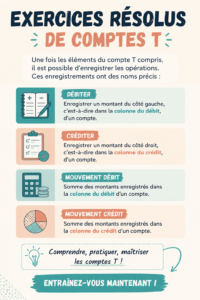 Illustration d'un compte T avec des exemples d'entrées et de sorties.