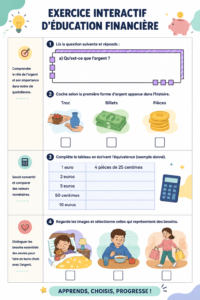 Femme souriante utilisant des exercices interactifs pour améliorer ses finances personnelles.