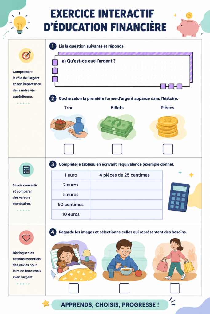 Femme souriante utilisant des exercices interactifs pour améliorer ses finances personnelles.
