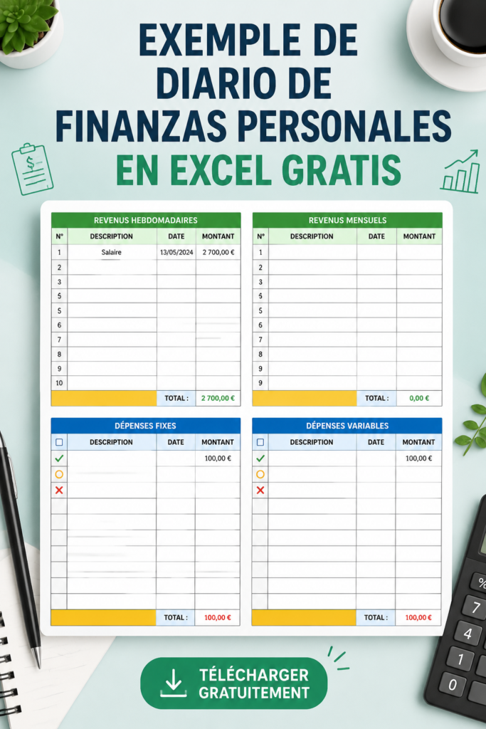 Un modèle de journal de finances personnelles affiché sur un ordinateur.