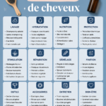 Femme appliquant un soin capillaire sur ses cheveux longs et brillants