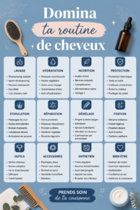 Femme appliquant un soin capillaire sur ses cheveux longs et brillants