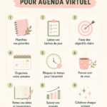 Une image d'un ordinateur portable avec un agenda virtuel coloré et des notes personnelles.