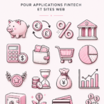 Collection d'icônes roses modernes pour applications financières.