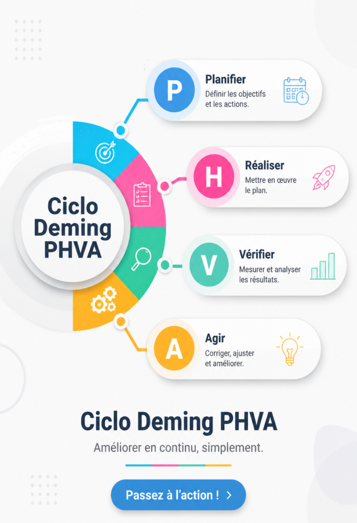 Schéma illustrant le cycle Deming appliqué à la gestion financière.