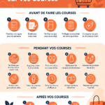 Femme faisant ses courses avec des sacs réutilisables, souriante et organisée.