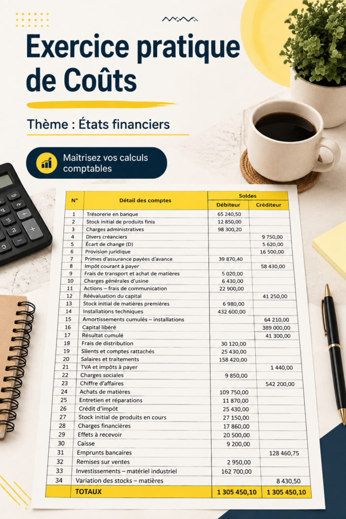 Exercice pratique illustrant les principes de comptabilité des coûts pour femmes désireuses d'apprendre.