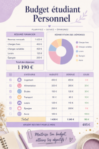 Une étudiante réfléchissant à son budget avec un ordinateur portable et un carnet de notes.