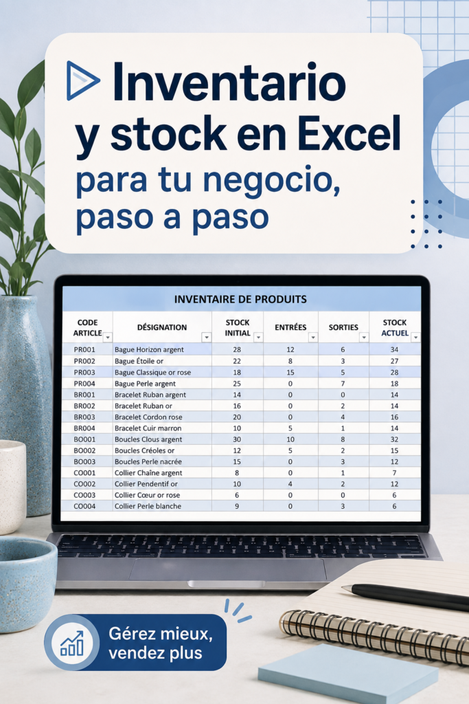 Capture d'écran d'un modèle d'inventaire créé sur Excel