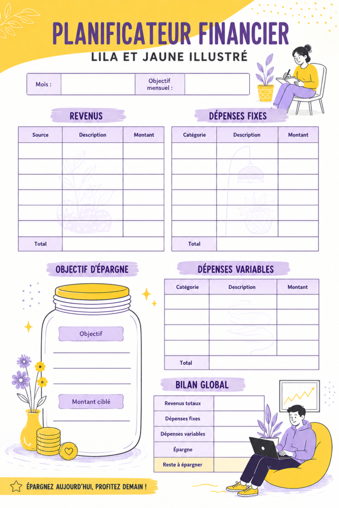 Femme utilisant un modèle de planificateur financier sur Canva pour organiser ses finances.