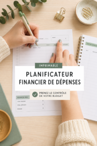 Femme méditant sur ses finances avec un planificateur à la main.