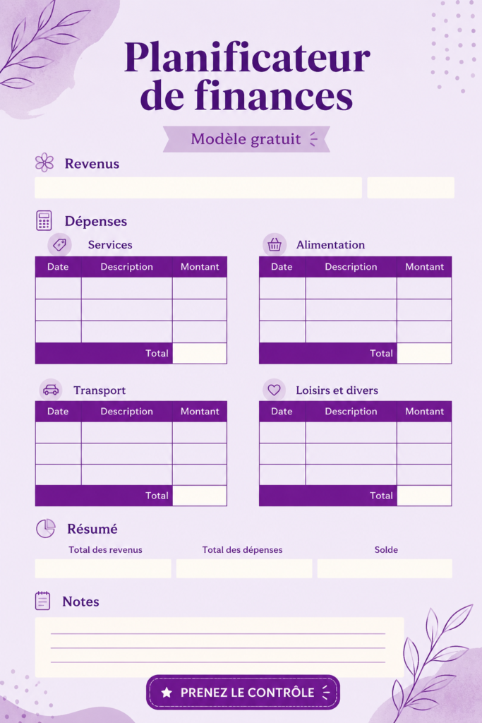 Template gratuite de plan financier sur Canva pour femmes.