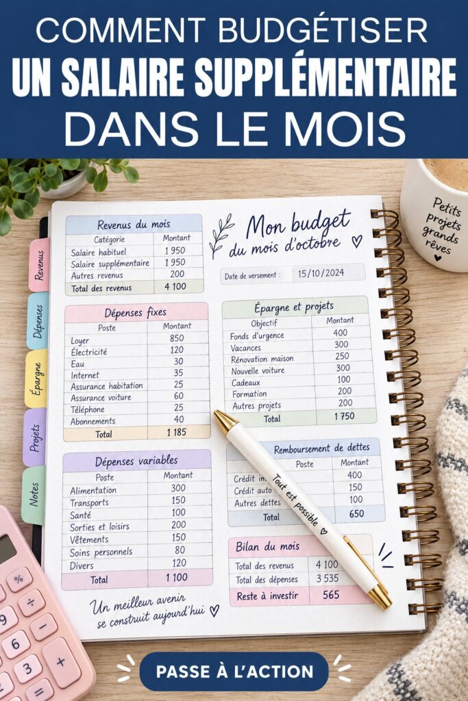 Image montrant une femme financièrement responsable calculant son budget avec un salaire supplémentaire.