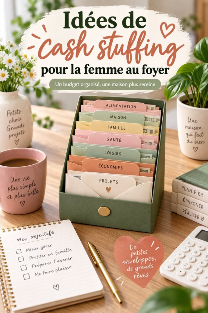 Une femme souriante gérant son budget avec des enveloppes pour le cash stuffing.