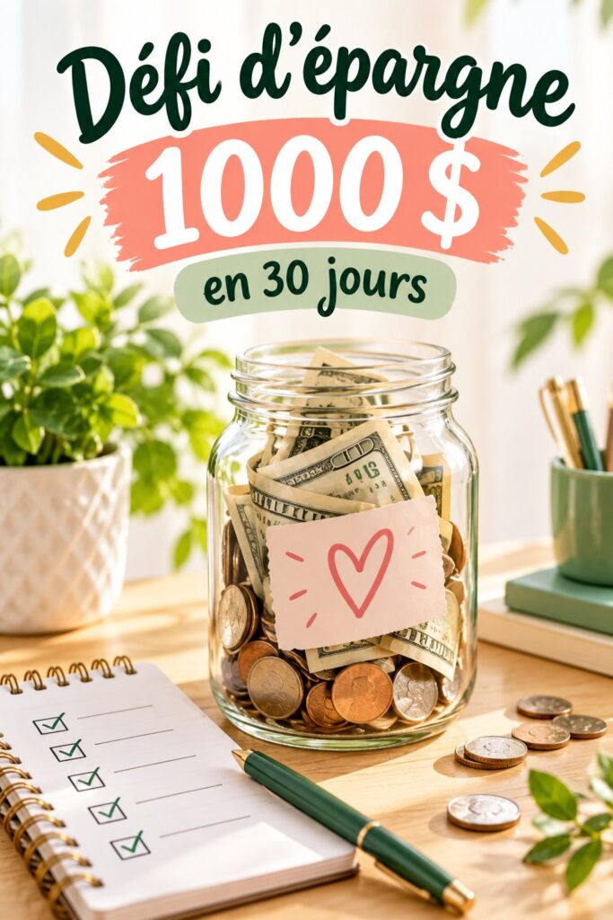 Une femme heureuse regardant son plan d'épargne de 1000 € sur 30 jours