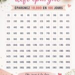 Femme souriante tenant un tableau d'épargne avec l'objectif de 10 000 € en 100 jours.