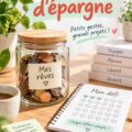 Modèles de printables pour défis d'épargne sur une table.