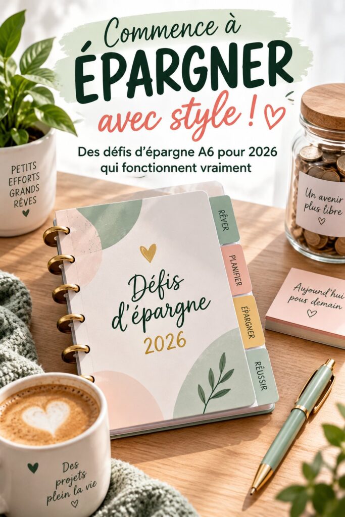 Un tableau de défis d'épargne créatifs illustrés pour 2026.