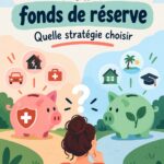Une femme heureuse vérifiant ses finances avec des documents et un ordinateur, représentant la gestion des fonds d'urgence et de prévoyance.