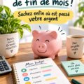 Femme souriante prenant des notes sur son budget mensuel