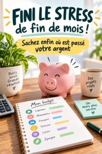 Femme souriante prenant des notes sur son budget mensuel