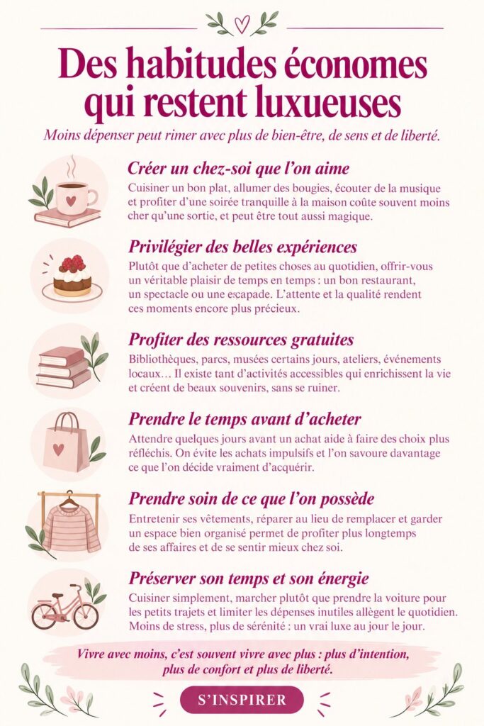 Un intérieur élégant et accueillant reflétant un style de vie luxueux à budget frugal.
